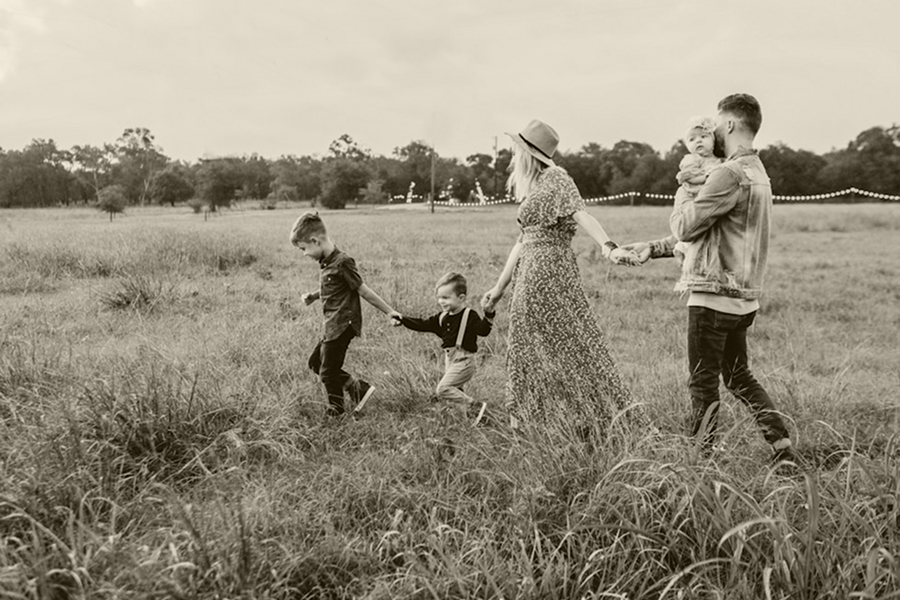 A family playing outdoors