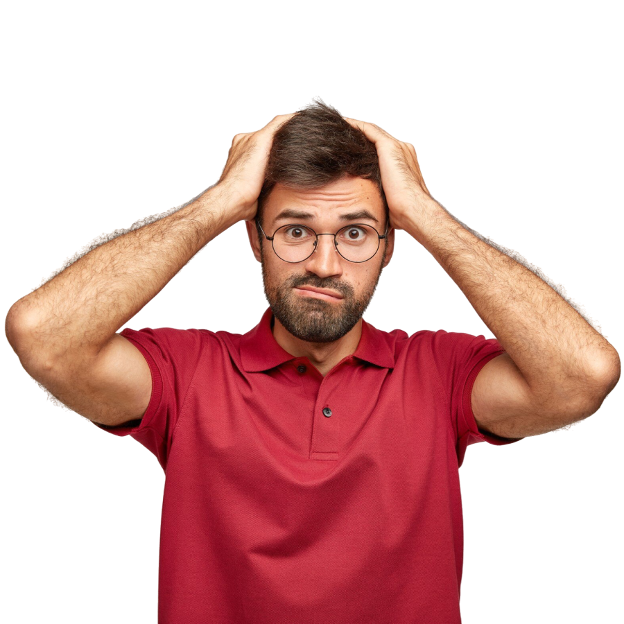 A man holding his head, overwhelmed