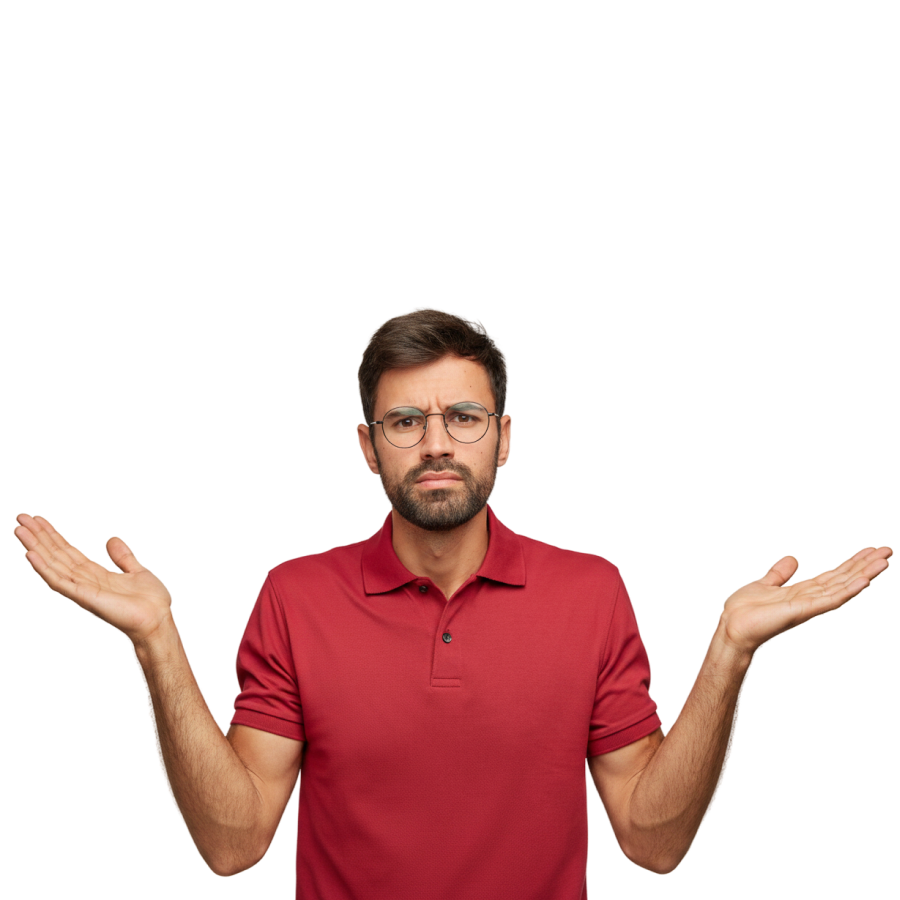 A man shrugging with both hands raised